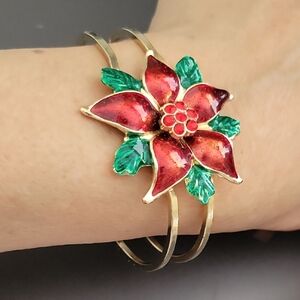 Macy's Holiday Lane Red and Green Poinsettia Bangle/Bracelet. New